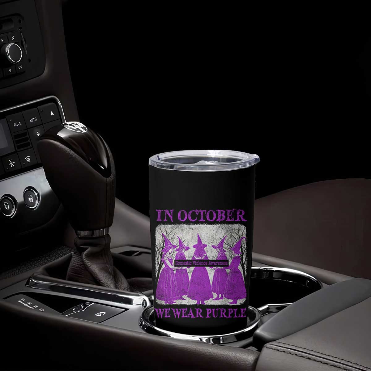 Retro In October We Wear Purple Witch Domestic Violence Awareness Tumbler Cup TS10 Print Your Wear