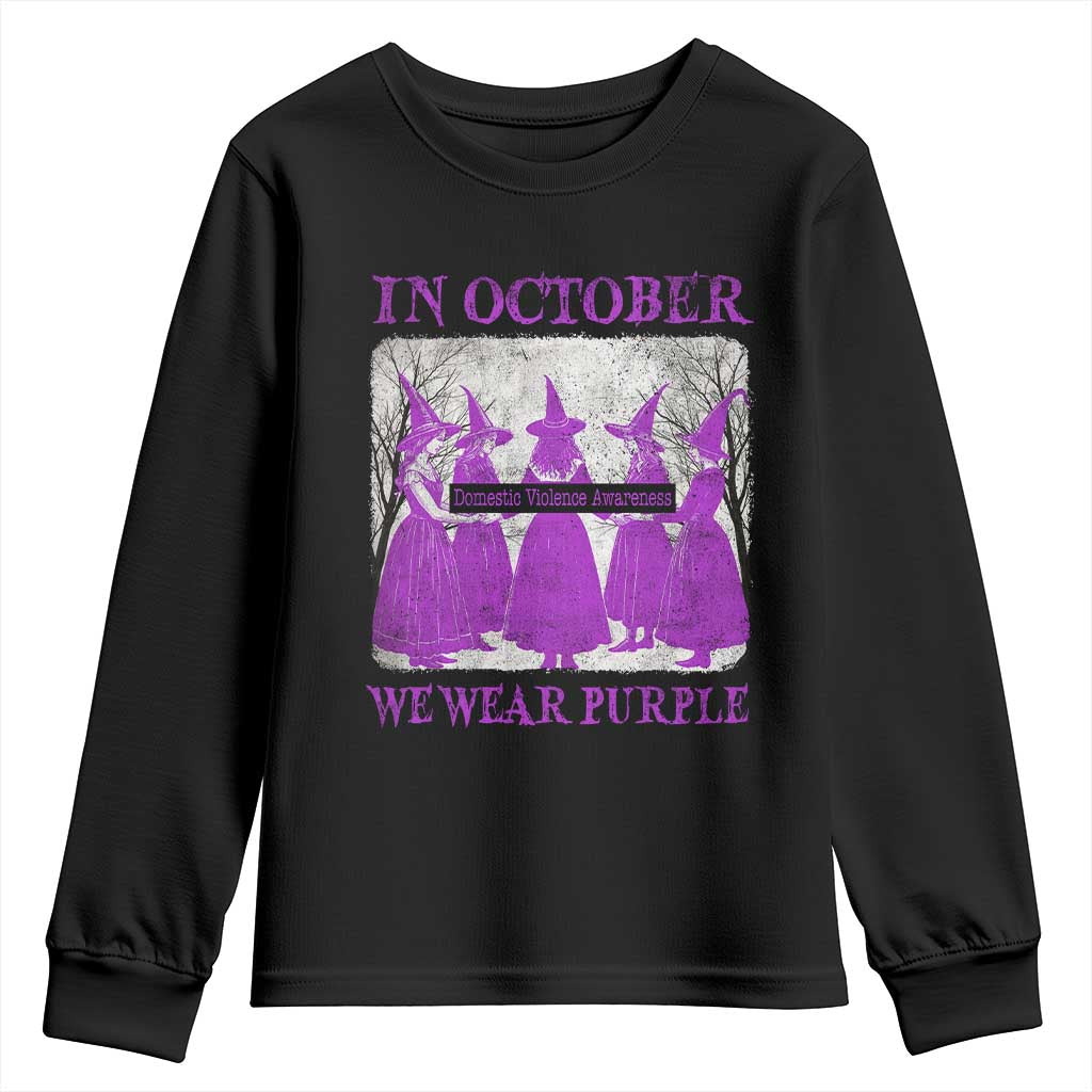 Retro In October We Wear Purple Witch Domestic Violence Awareness Youth Sweatshirt TS10 Black Print Your Wear