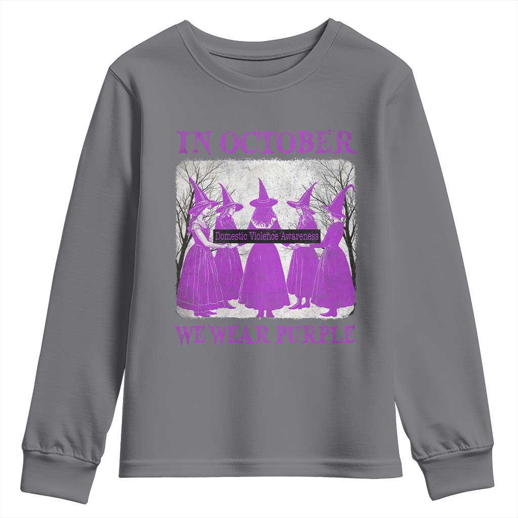Retro In October We Wear Purple Witch Domestic Violence Awareness Youth Sweatshirt TS10 Charcoal Print Your Wear
