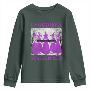 Retro In October We Wear Purple Witch Domestic Violence Awareness Youth Sweatshirt TS10 Dark Forest Green Print Your Wear