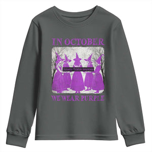 Retro In October We Wear Purple Witch Domestic Violence Awareness Youth Sweatshirt TS10 Dark Heather Print Your Wear