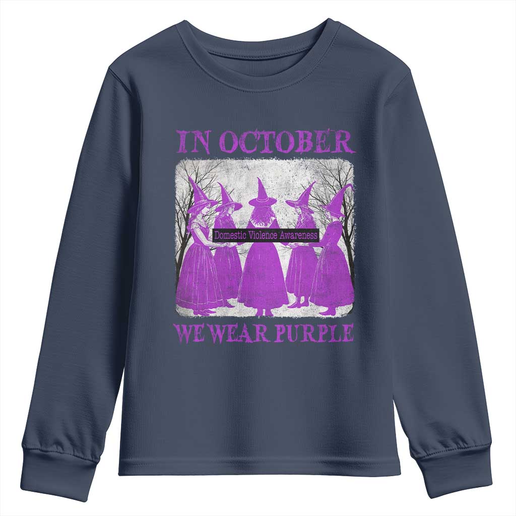 Retro In October We Wear Purple Witch Domestic Violence Awareness Youth Sweatshirt TS10 Navy Print Your Wear