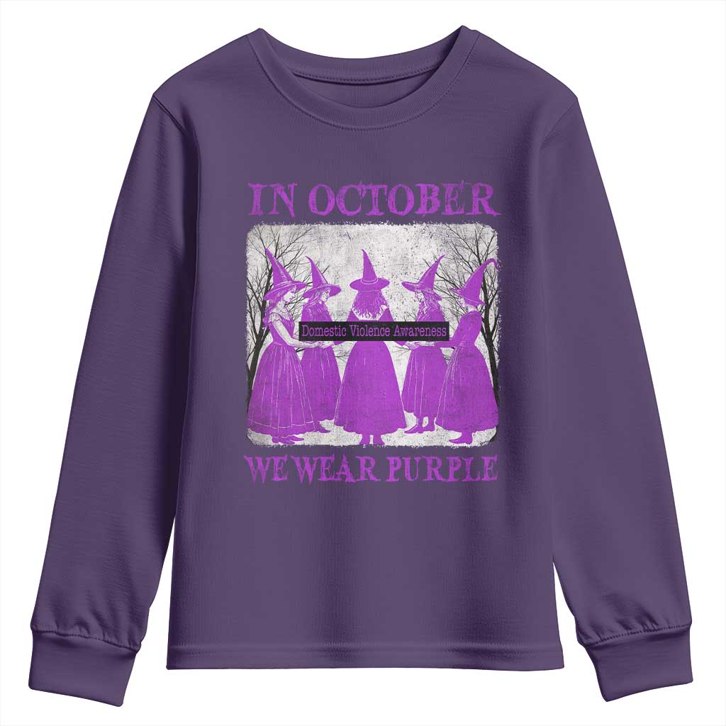 Retro In October We Wear Purple Witch Domestic Violence Awareness Youth Sweatshirt TS10 Purple Print Your Wear