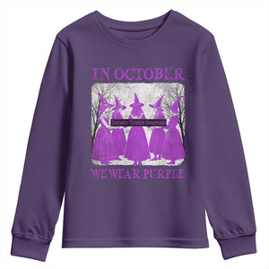 Retro In October We Wear Purple Witch Domestic Violence Awareness Youth Sweatshirt TS10 Purple Print Your Wear