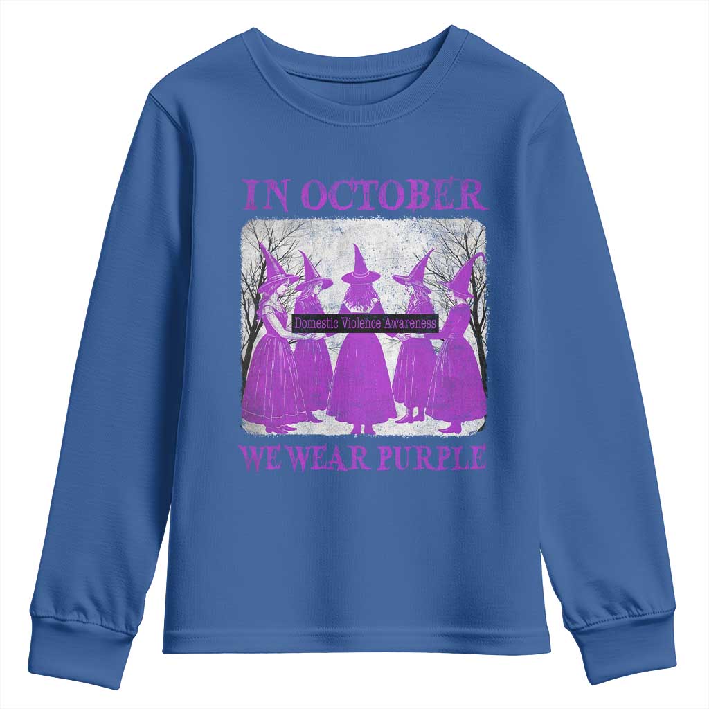 Retro In October We Wear Purple Witch Domestic Violence Awareness Youth Sweatshirt TS10 Royal Blue Print Your Wear