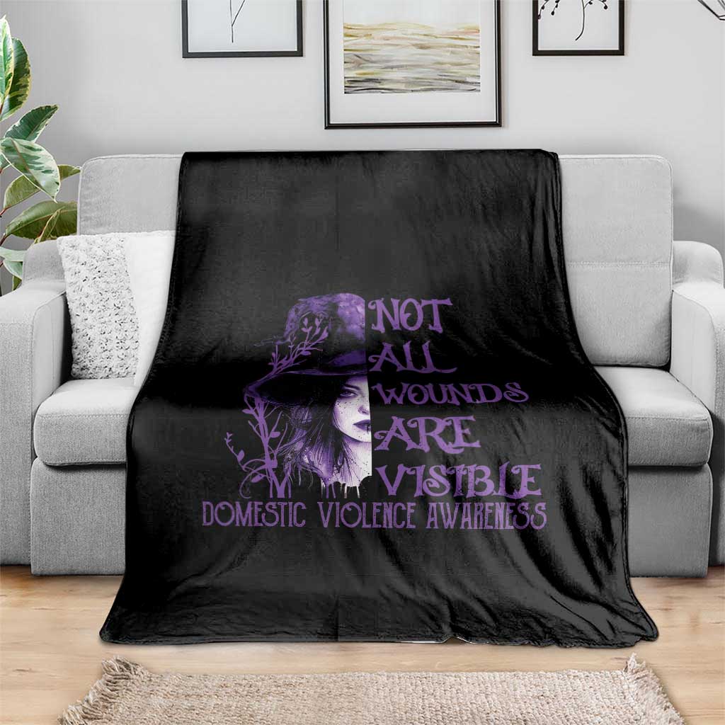 Stop Domestic Violence Throw Blanket Purple Ribbon Witch Graphic Witchy Feminist TS10 Print Your Wear