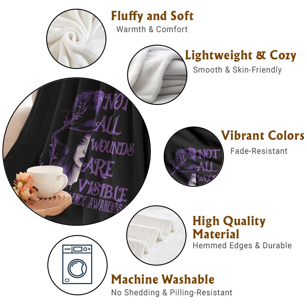 Stop Domestic Violence Throw Blanket Purple Ribbon Witch Graphic Witchy Feminist TS10 Print Your Wear