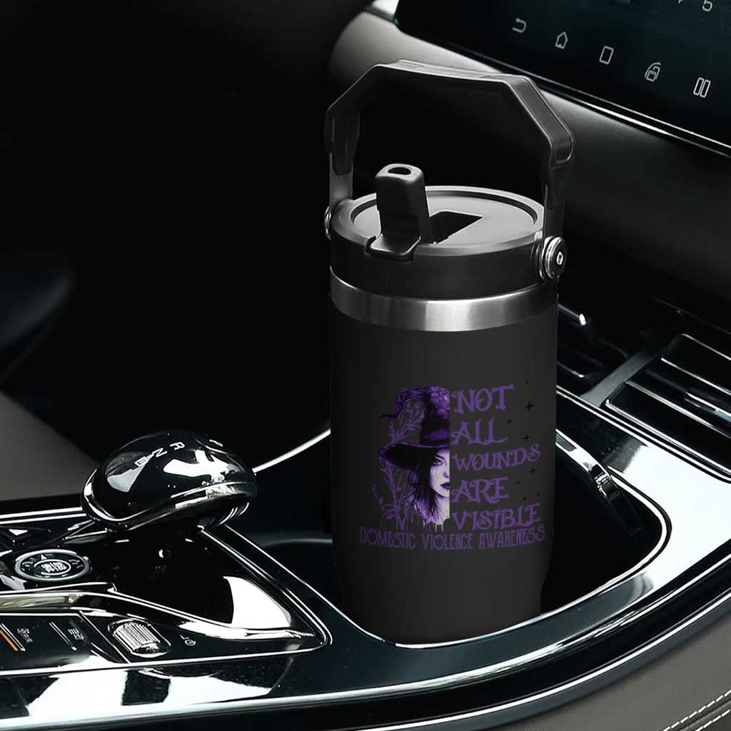 Stop Domestic Violence Flip Straw Tumbler Purple Ribbon Witch Graphic Witchy Feminist TS10 Print Your Wear