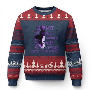 Stop Domestic Violence Ugly Christmas Sweater Purple Ribbon Witch Graphic Witchy Feminist TS10 Navy Red Print Your Wear