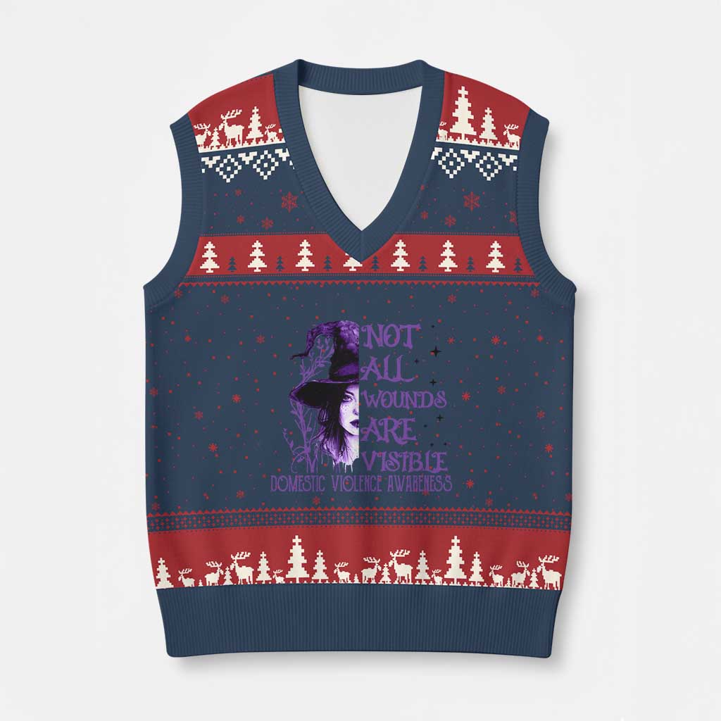 Stop Domestic Violence V-Neck Knit Sweater Vest Purple Ribbon Witch Graphic Witchy Feminist TS10 Navy Red Print Your Wear