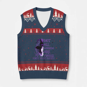 Stop Domestic Violence V-Neck Knit Sweater Vest Purple Ribbon Witch Graphic Witchy Feminist TS10 Navy Red Print Your Wear