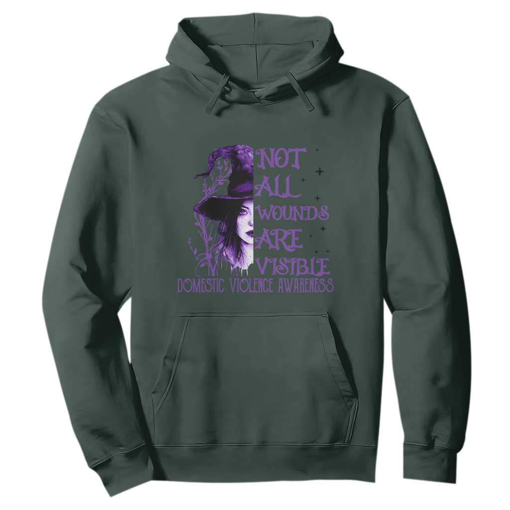 Stop Domestic Violence Hoodie Purple Ribbon Witch Graphic Witchy Feminist TS10 Dark Forest Green Print Your Wear