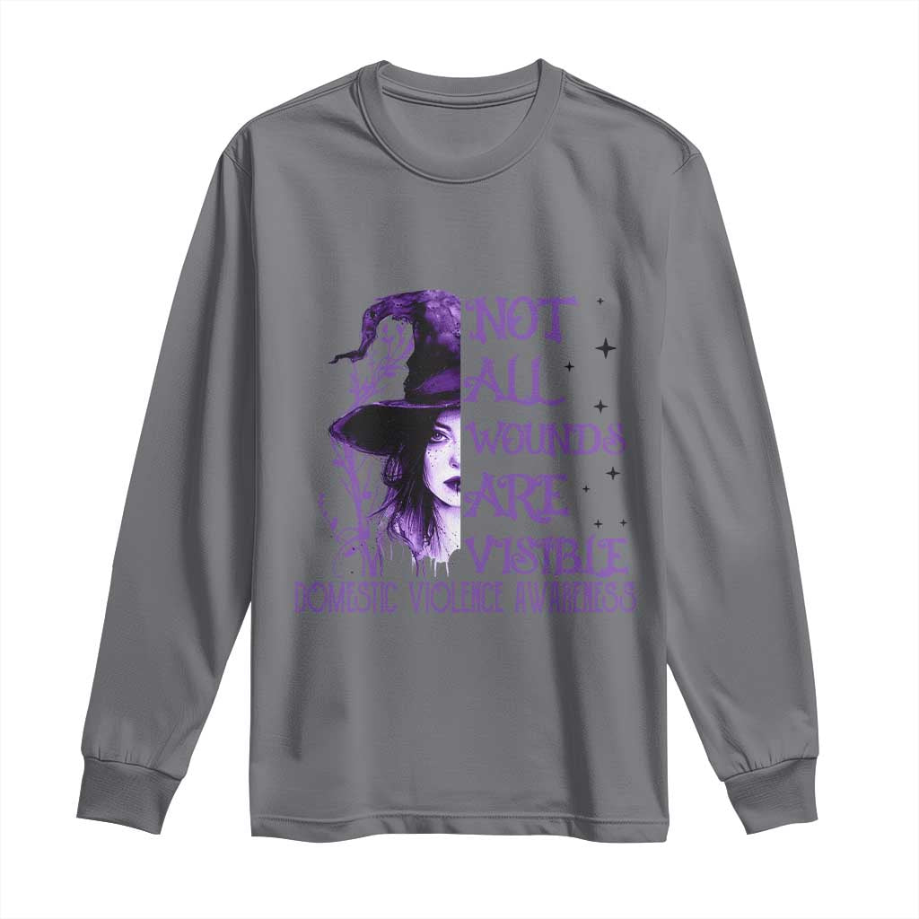Stop Domestic Violence Long Sleeve Shirt Purple Ribbon Witch Graphic Witchy Feminist TS10 Charcoal Print Your Wear