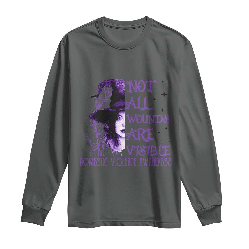 Stop Domestic Violence Long Sleeve Shirt Purple Ribbon Witch Graphic Witchy Feminist TS10 Dark Heather Print Your Wear