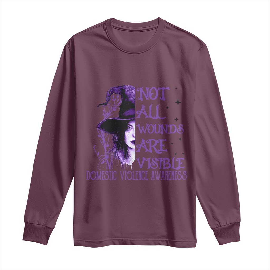 Stop Domestic Violence Long Sleeve Shirt Purple Ribbon Witch Graphic Witchy Feminist TS10 Maroon Print Your Wear