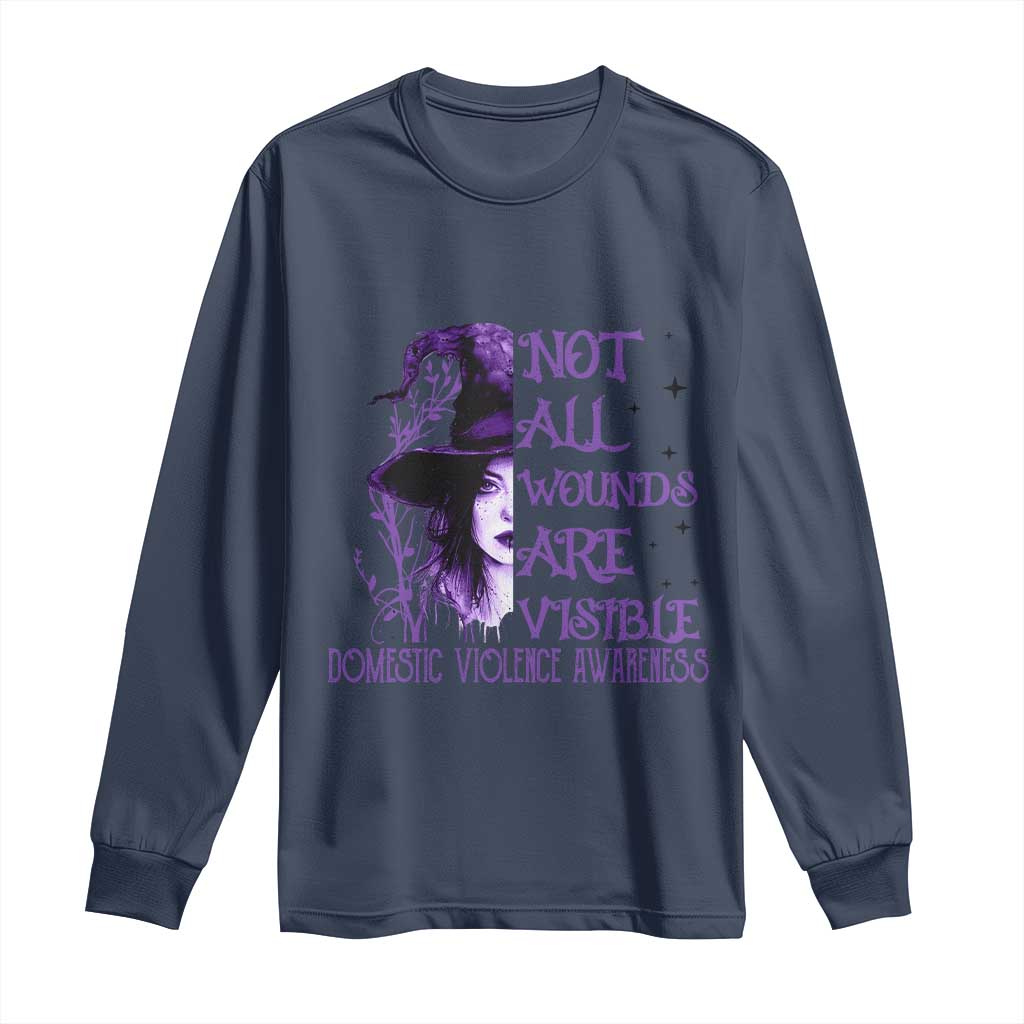 Stop Domestic Violence Long Sleeve Shirt Purple Ribbon Witch Graphic Witchy Feminist TS10 Navy Print Your Wear