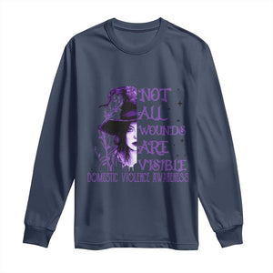 Stop Domestic Violence Long Sleeve Shirt Purple Ribbon Witch Graphic Witchy Feminist TS10 Navy Print Your Wear