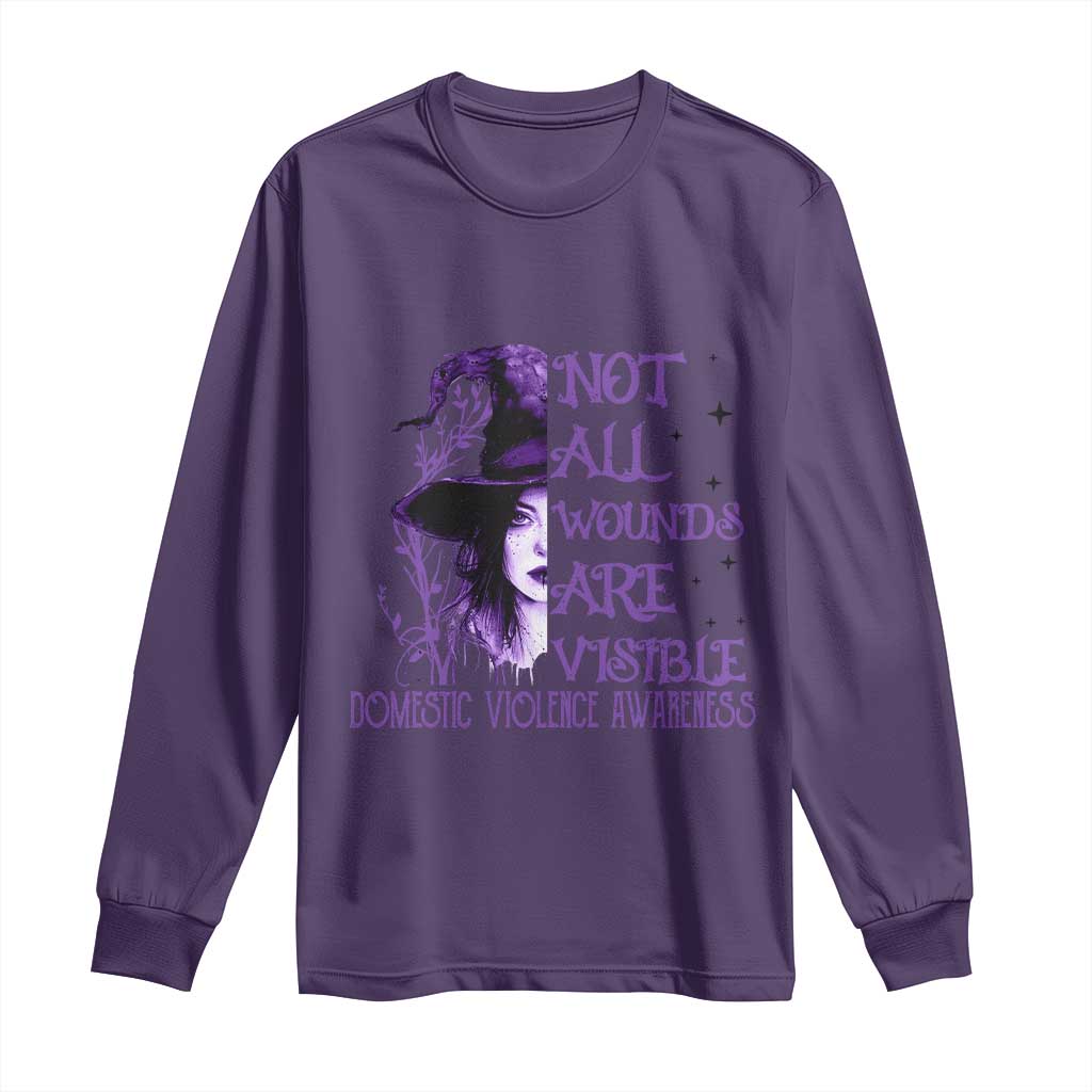 Stop Domestic Violence Long Sleeve Shirt Purple Ribbon Witch Graphic Witchy Feminist TS10 Purple Print Your Wear