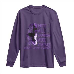 Stop Domestic Violence Long Sleeve Shirt Purple Ribbon Witch Graphic Witchy Feminist TS10 Purple Print Your Wear