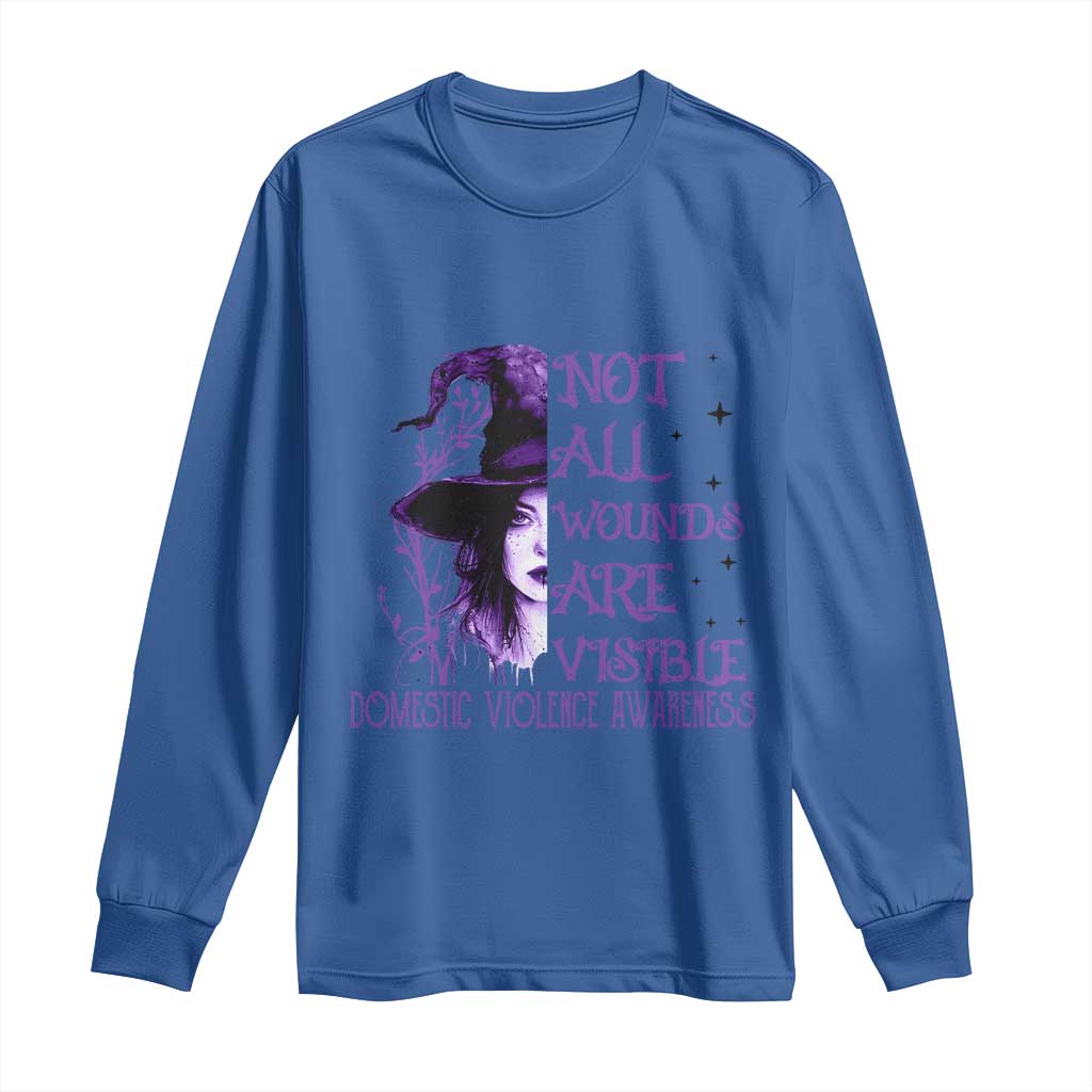 Stop Domestic Violence Long Sleeve Shirt Purple Ribbon Witch Graphic Witchy Feminist TS10 Royal Blue Print Your Wear
