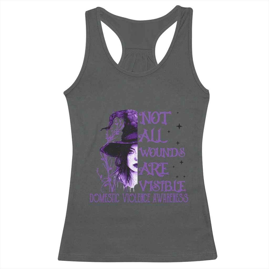 Stop Domestic Violence Racerback Tank Top Purple Ribbon Witch Graphic Witchy Feminist TS10 Dark Heather Print Your Wear