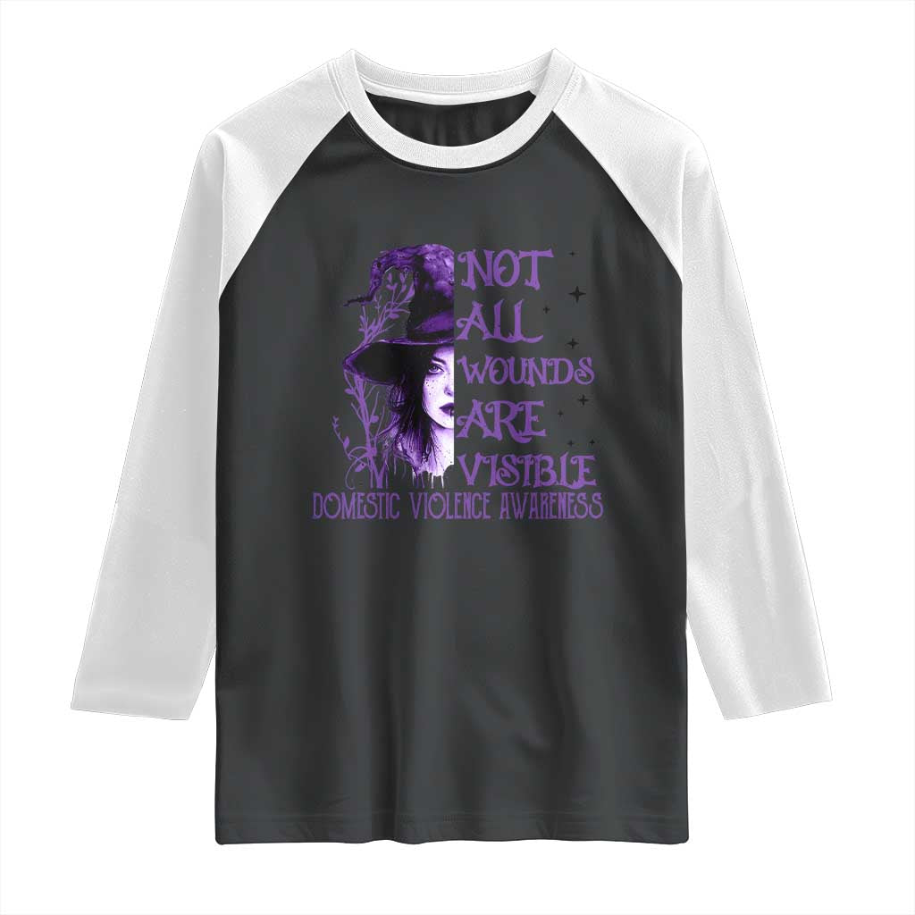 Stop Domestic Violence Raglan Shirt Purple Ribbon Witch Graphic Witchy Feminist TS10 Black White Print Your Wear