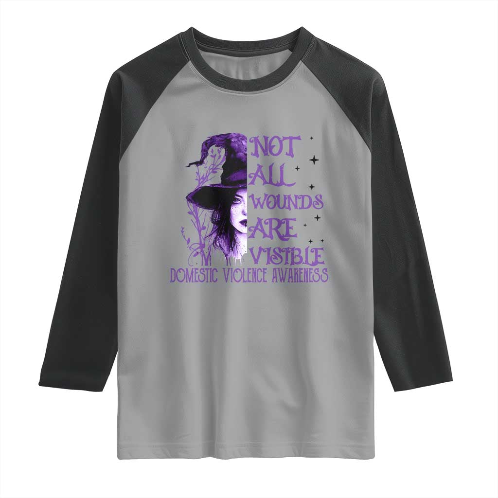 Stop Domestic Violence Raglan Shirt Purple Ribbon Witch Graphic Witchy Feminist TS10 Sport Gray Black Print Your Wear