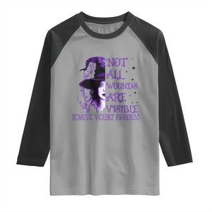 Stop Domestic Violence Raglan Shirt Purple Ribbon Witch Graphic Witchy Feminist TS10 Sport Gray Black Print Your Wear
