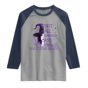 Stop Domestic Violence Raglan Shirt Purple Ribbon Witch Graphic Witchy Feminist TS10 Sport Gray Navy Print Your Wear
