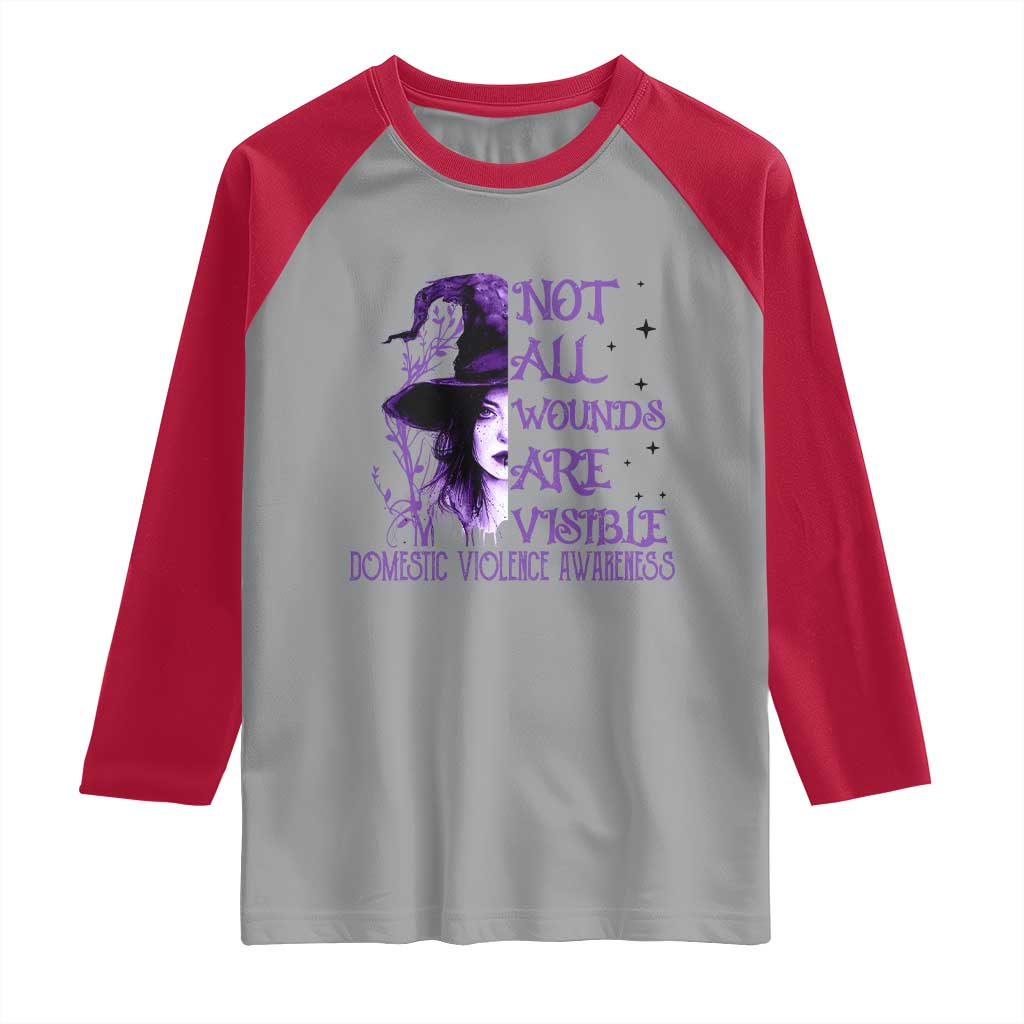 Stop Domestic Violence Raglan Shirt Purple Ribbon Witch Graphic Witchy Feminist TS10 Sport Gray Red Print Your Wear