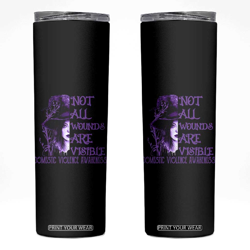 Stop Domestic Violence Skinny Tumbler Purple Ribbon Witch Graphic Witchy Feminist TS10 Black Print Your Wear