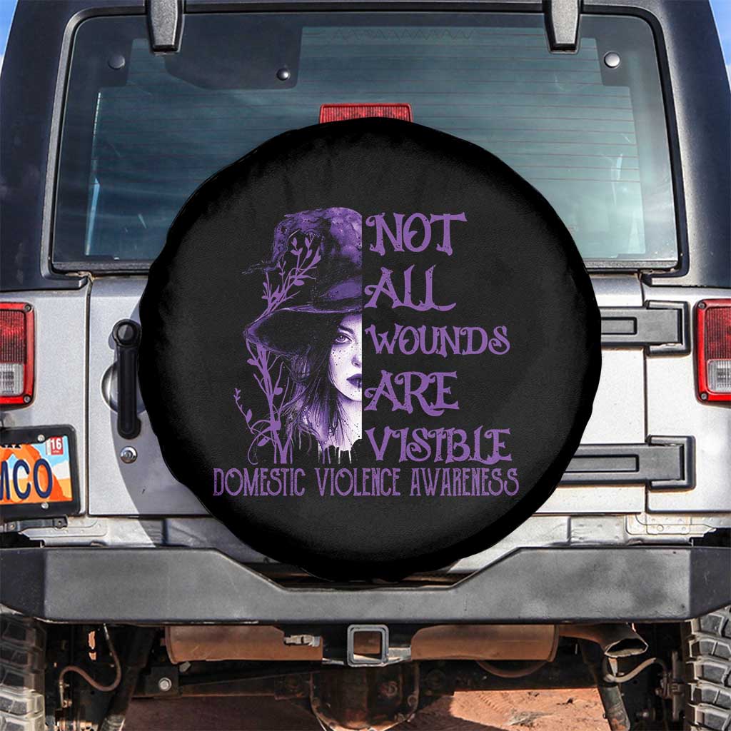 Stop Domestic Violence Spare Tire Cover Purple Ribbon Witch Graphic Witchy Feminist TS10 No hole Black Print Your Wear