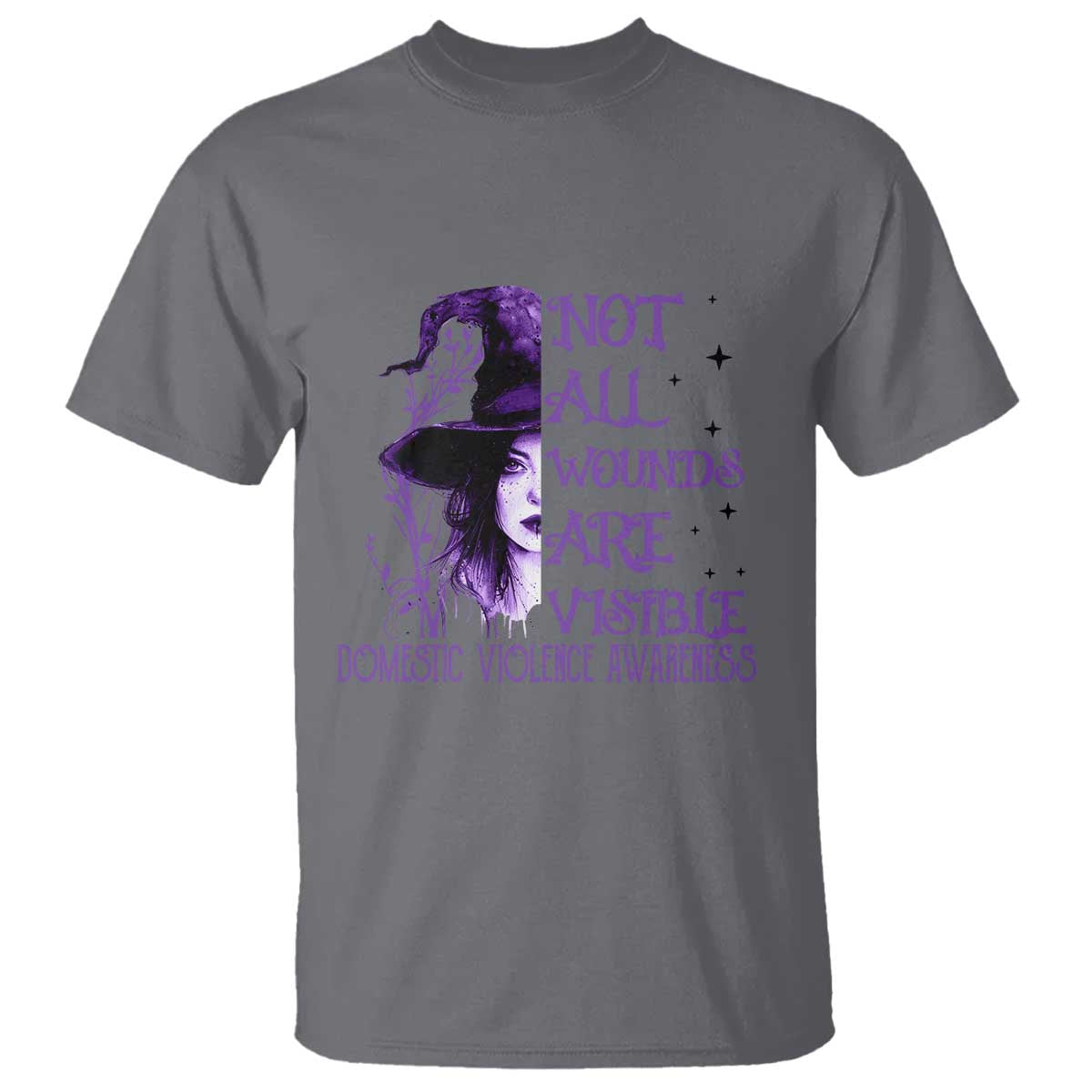 Stop Domestic Violence T Shirt Purple Ribbon Witch Graphic Witchy Feminist TS10 Charcoal Print Your Wear