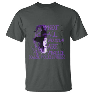Stop Domestic Violence T Shirt Purple Ribbon Witch Graphic Witchy Feminist TS10 Dark Heather Print Your Wear