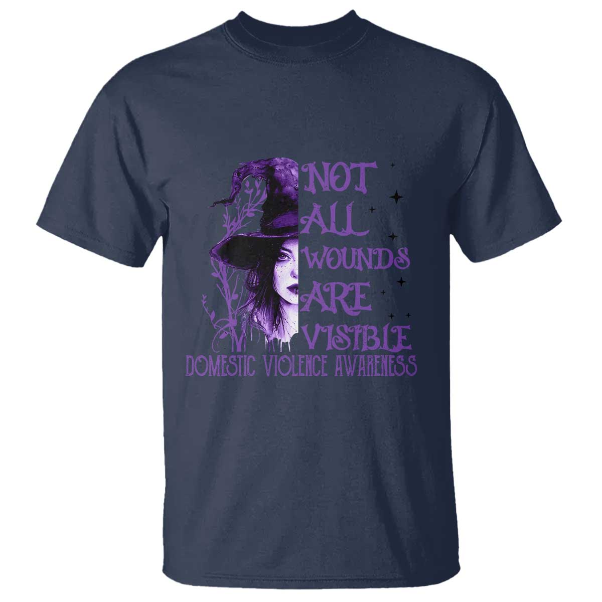Stop Domestic Violence T Shirt Purple Ribbon Witch Graphic Witchy Feminist TS10 Navy Print Your Wear