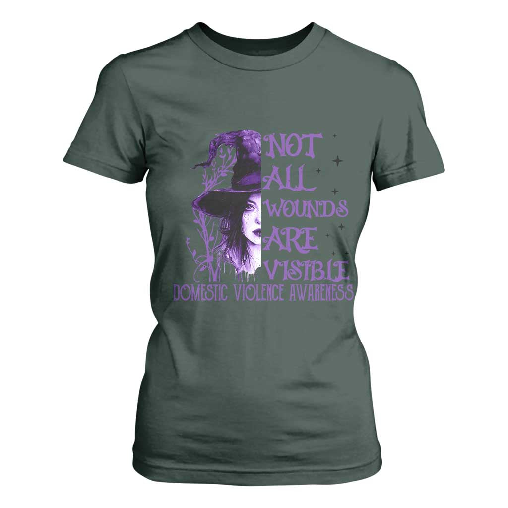 Stop Domestic Violence T Shirt For Women Purple Ribbon Witch Graphic Witchy Feminist TS10 Dark Forest Green Print Your Wear