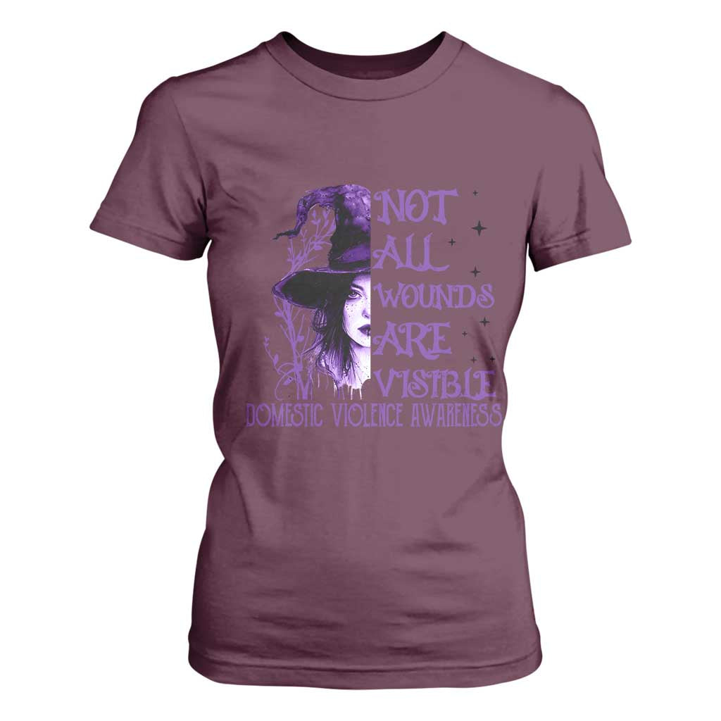 Stop Domestic Violence T Shirt For Women Purple Ribbon Witch Graphic Witchy Feminist TS10 Maroon Print Your Wear