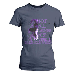 Stop Domestic Violence T Shirt For Women Purple Ribbon Witch Graphic Witchy Feminist TS10 Navy Print Your Wear