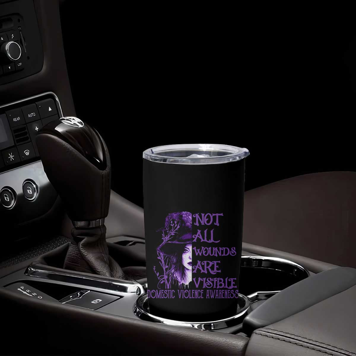 Stop Domestic Violence Tumbler Cup Purple Ribbon Witch Graphic Witchy Feminist TS10 Print Your Wear
