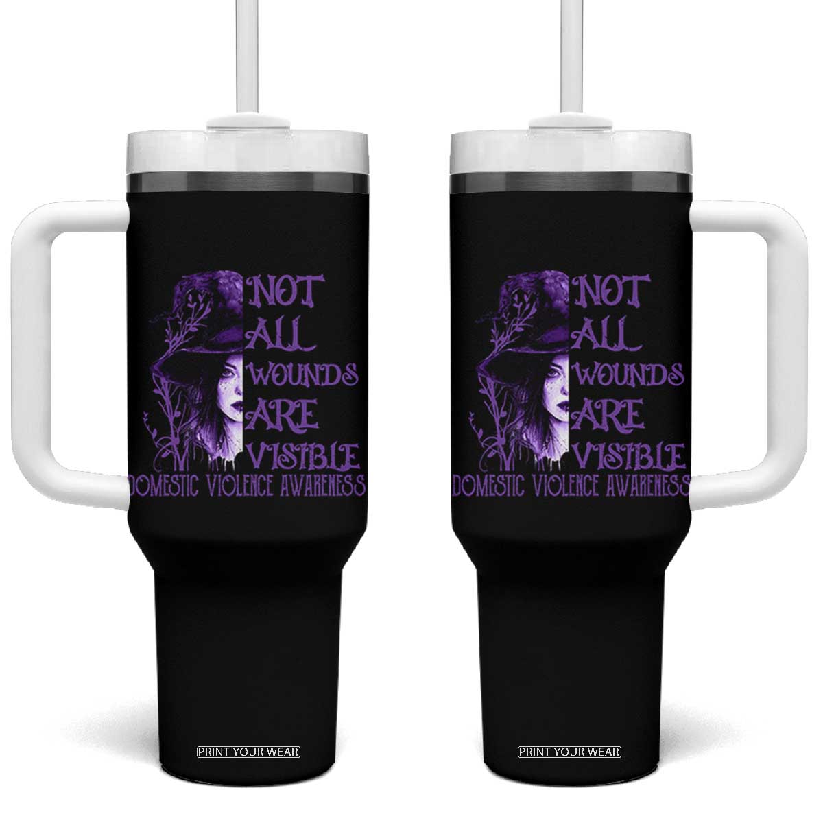 Stop Domestic Violence Tumbler With Handle Purple Ribbon Witch Graphic Witchy Feminist TS10 One Size: 40 oz Black Print Your Wear