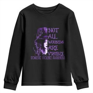 Stop Domestic Violence Youth Sweatshirt Purple Ribbon Witch Graphic Witchy Feminist TS10 Black Print Your Wear