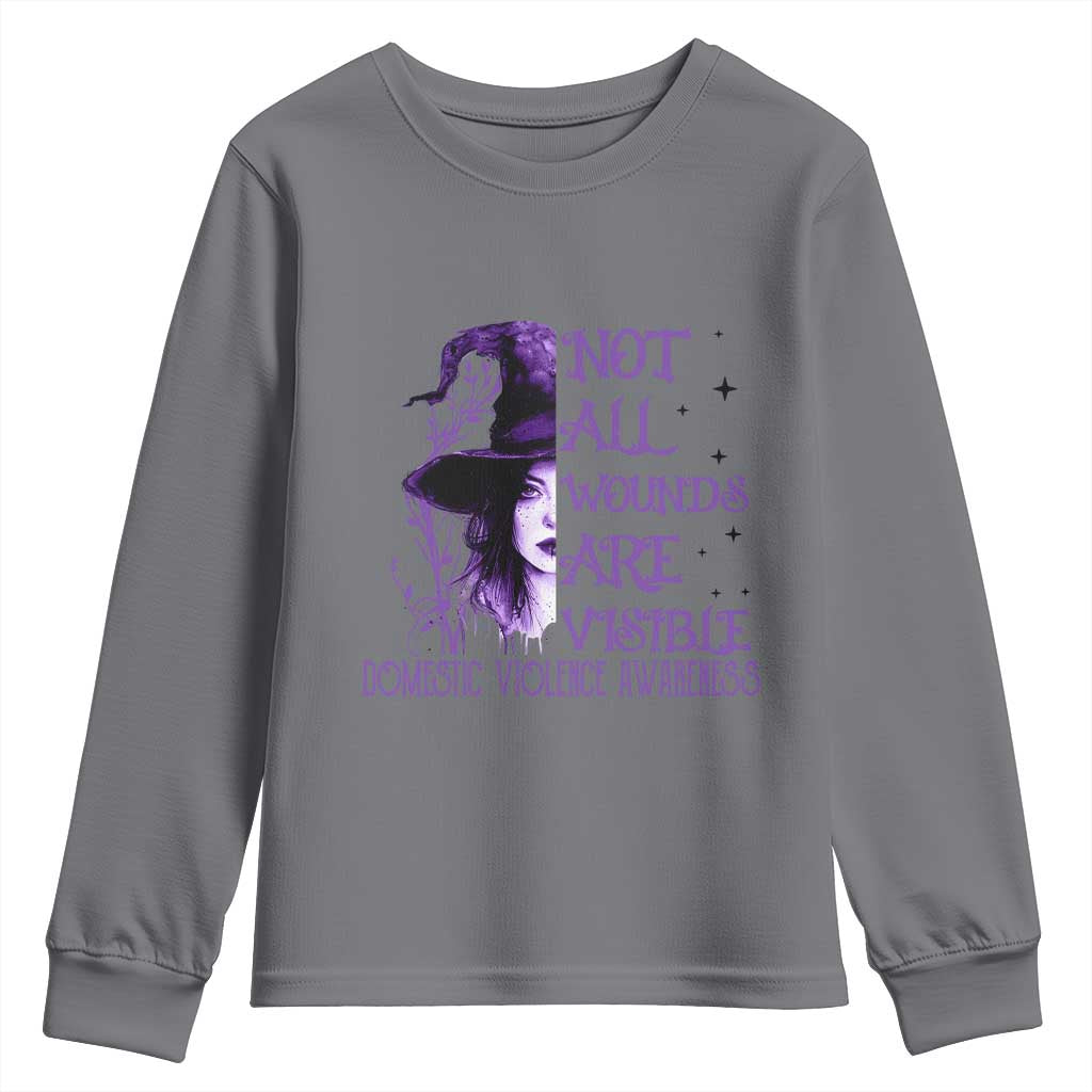Stop Domestic Violence Youth Sweatshirt Purple Ribbon Witch Graphic Witchy Feminist TS10 Charcoal Print Your Wear