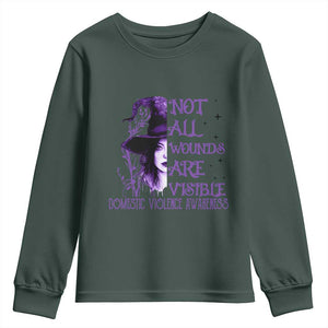 Stop Domestic Violence Youth Sweatshirt Purple Ribbon Witch Graphic Witchy Feminist TS10 Dark Forest Green Print Your Wear