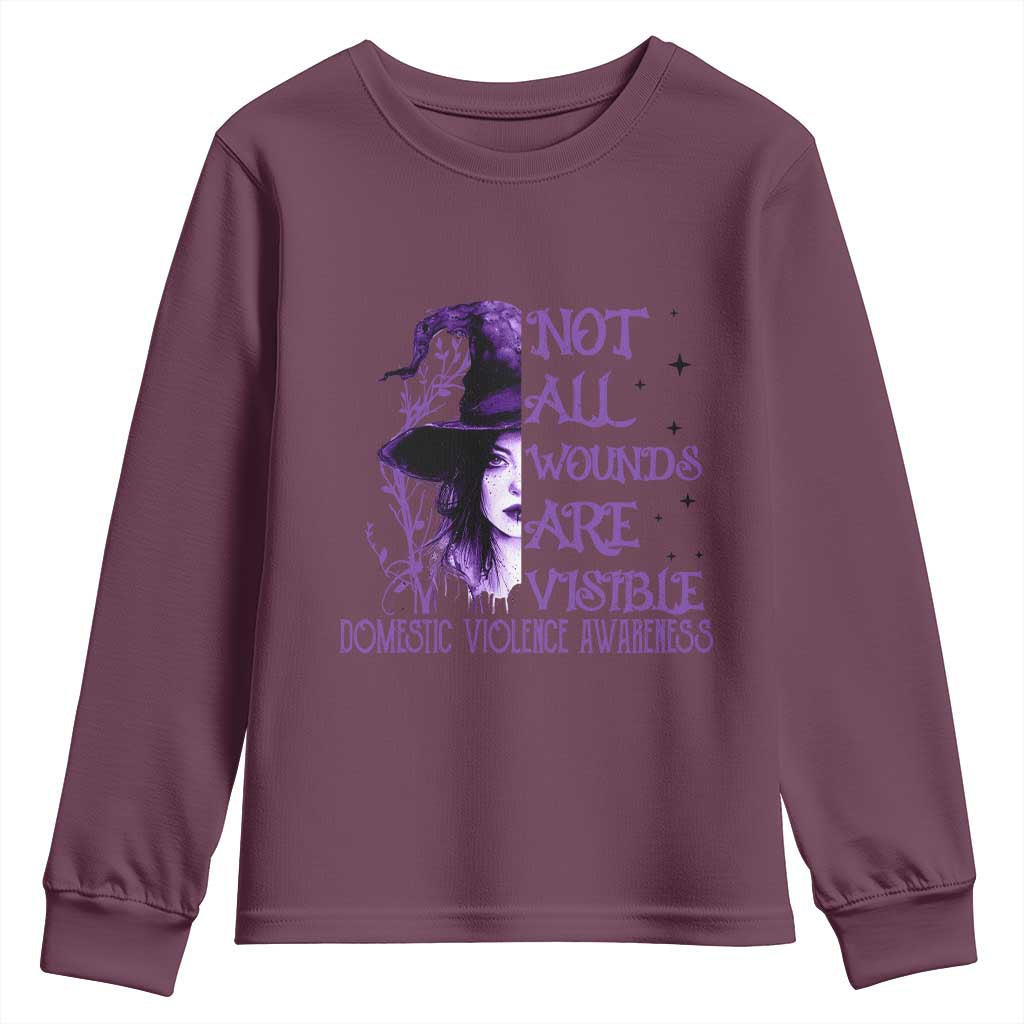 Stop Domestic Violence Youth Sweatshirt Purple Ribbon Witch Graphic Witchy Feminist TS10 Maroon Print Your Wear