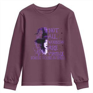 Stop Domestic Violence Youth Sweatshirt Purple Ribbon Witch Graphic Witchy Feminist TS10 Maroon Print Your Wear