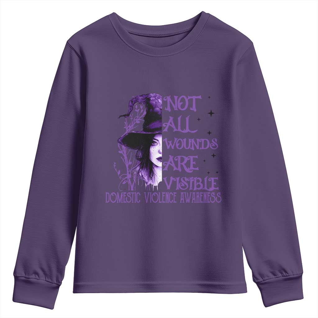 Stop Domestic Violence Youth Sweatshirt Purple Ribbon Witch Graphic Witchy Feminist TS10 Purple Print Your Wear