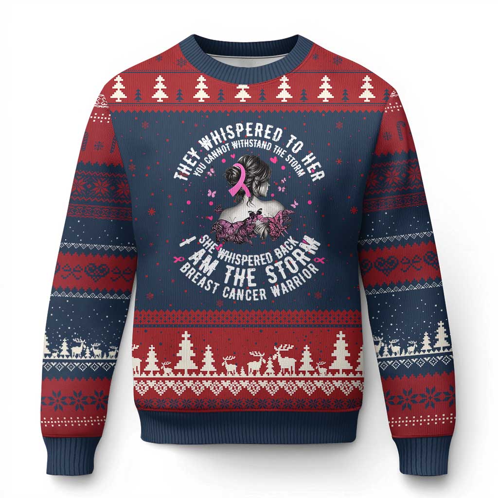 Breast Cancer Ugly Christmas Sweater Pink Ribbon I Am Storm TS10 Navy Red Print Your Wear