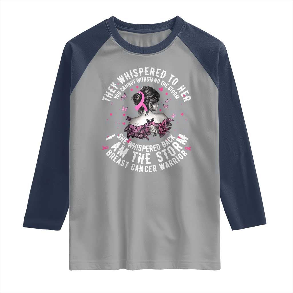 Breast Cancer Raglan Shirt Pink Ribbon I Am Storm TS10 Sport Gray Navy Print Your Wear