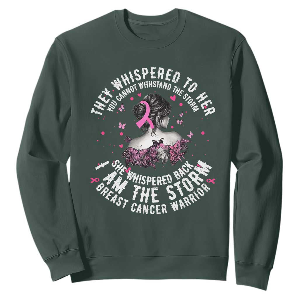 Breast Cancer Sweatshirt Pink Ribbon I Am Storm TS10 Dark Forest Green Print Your Wear