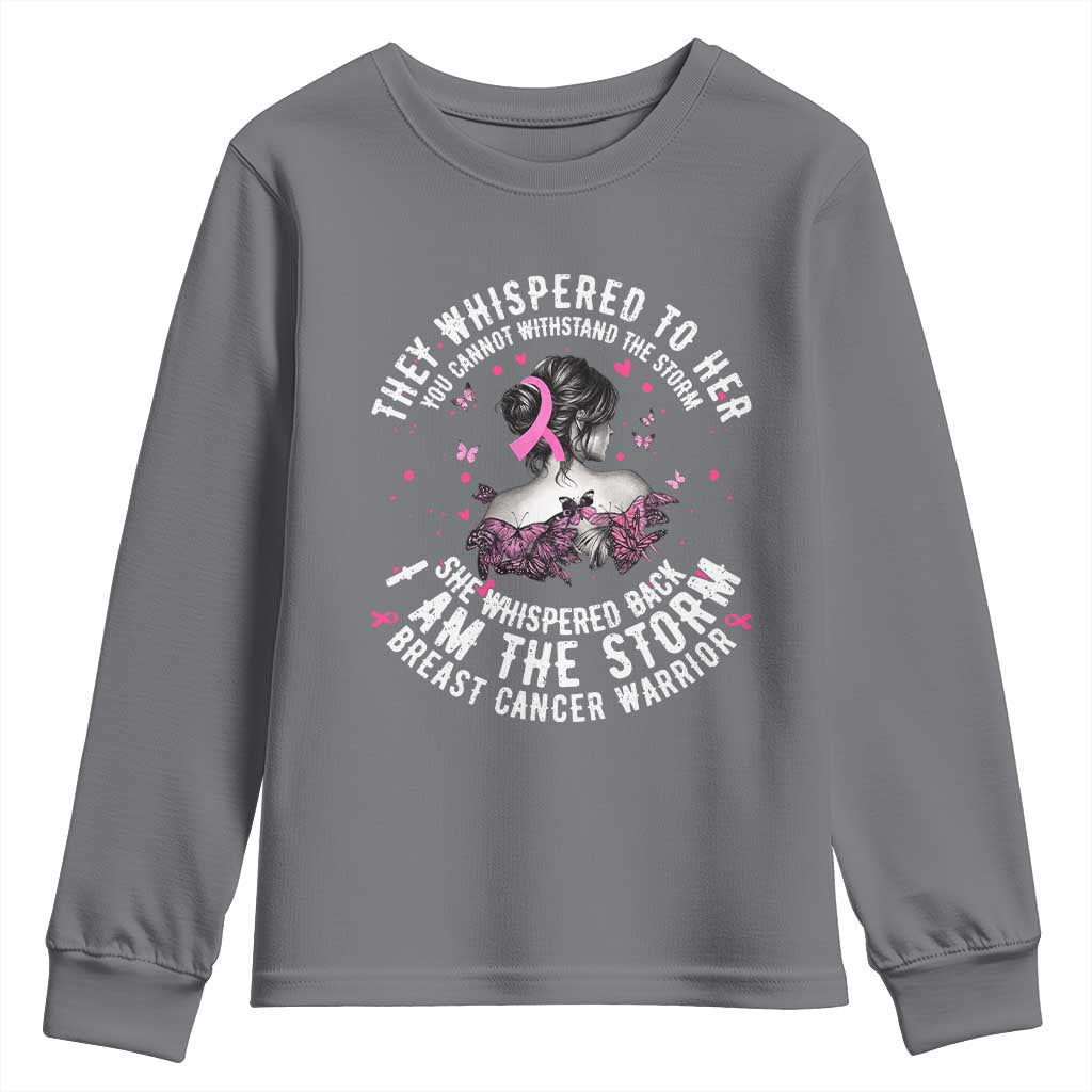 Breast Cancer Youth Sweatshirt Pink Ribbon I Am Storm TS10 Charcoal Print Your Wear